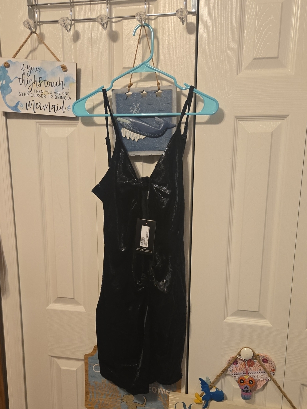 PrettyLittleThing Black Velvet Slip Dress with Front Bow